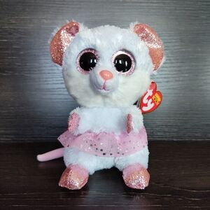 TY Pink and White Plush Mouse Toy